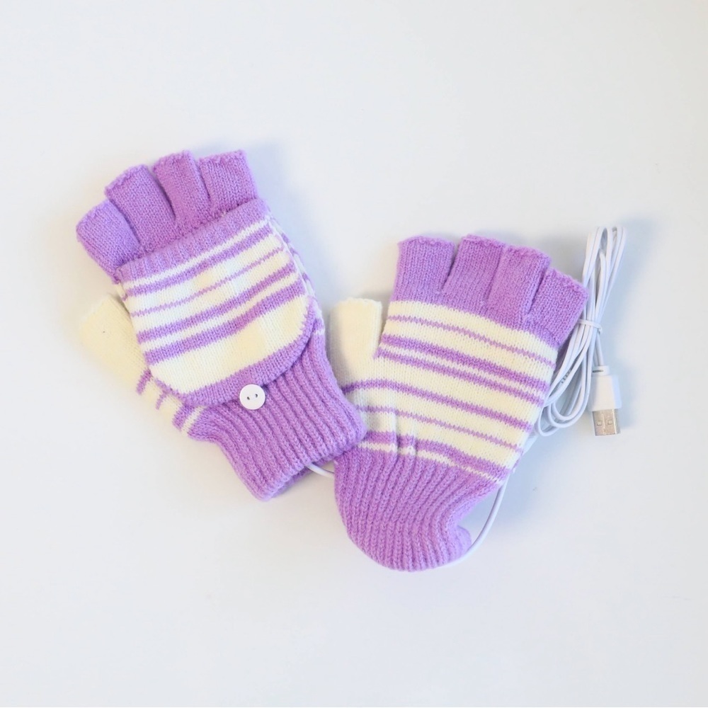 NWOT 1 Pair Usb Heated Gloves Warm Mittens Battery powered fingerless transform
